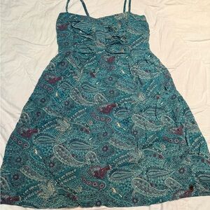 Green/Teal Paisley mini Roxy casual sundress. Summer, beach, coastal cowgirl,Y2K